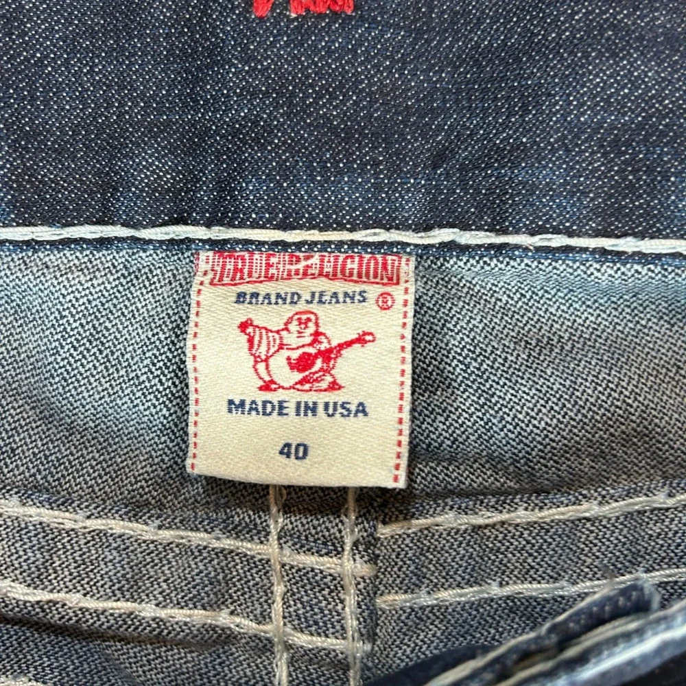 True Religion Ricky Super T Mens 40 Dark Wash Contrast Stitch Straight Jeans USA
